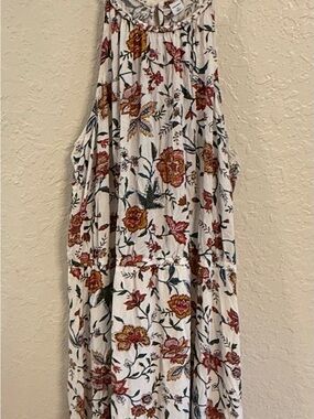 Floral Halter Maxi Dress in Cream with Rust & Green Blooms